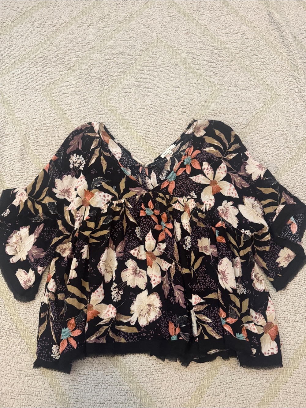 Baevely Floral Peasant Blouse Women’s Small Boho Puff Sleeve Babydoll Top